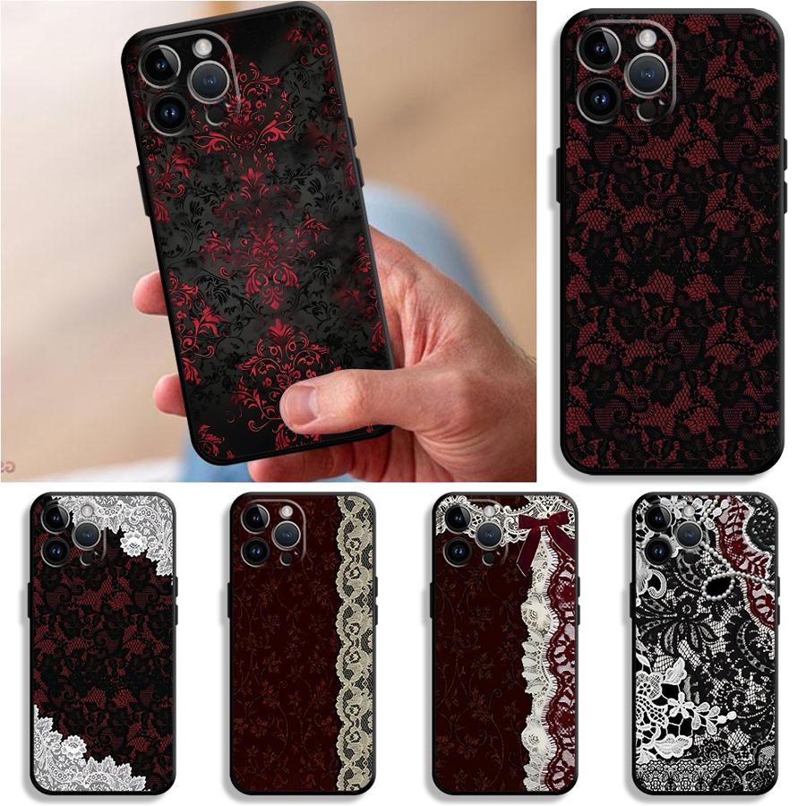 Apple Iphone 15 Pro Max - เคสโทรศัพท์ลายลูกไม้สีดำและสีแดงสุดเซ็กซี่สำหรับ Apple iPhone 17 Pro Max