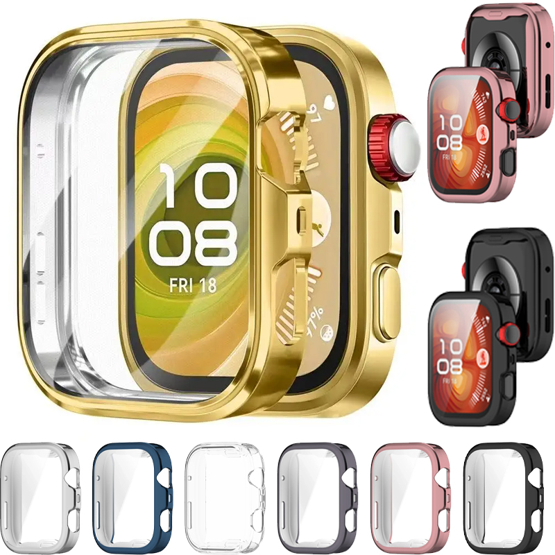 Huawei Smartwatch Accessories - เคส+กระจกสำหรับนาฬิกาหัวเว่ยฟิต 3/4/4 โปรตัวป้องกันหน้าจอครอบคลุมทุกด้านฝาครอบกันชนป้องกันอุปกรณ์เสริมป้องกันรอยขีดข่วน