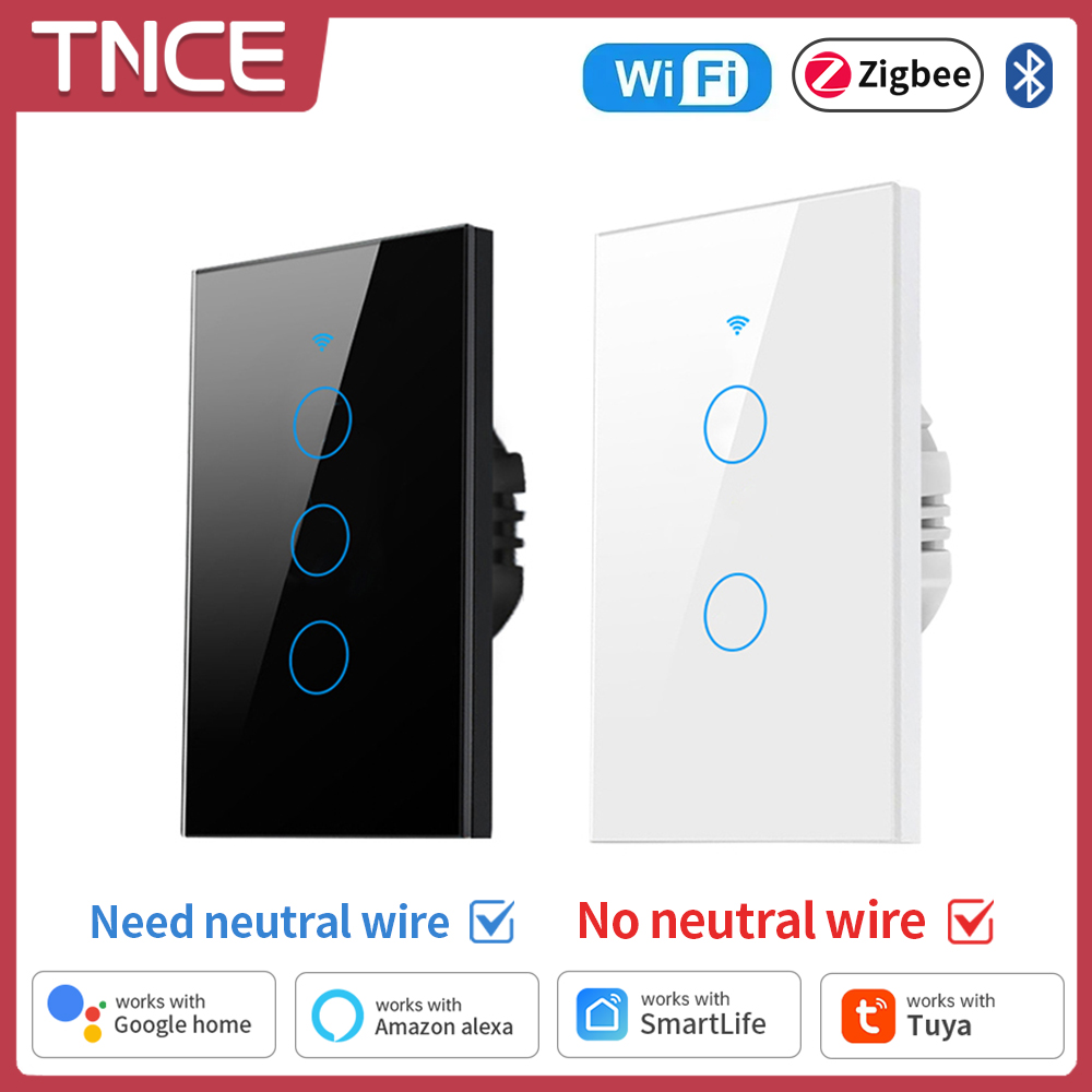 Smart Accessories - Tnce Tuya สวิตช์ไฟอัจฉริยะ wifi/zigbee, สายกลาง/ไม่มีลวดกลางต้องมีสวิตช์สัมผัสติดผนังทำงานร่วมกับ Alexa,