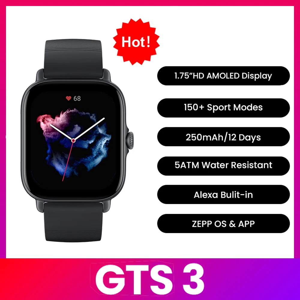 Smartwatch Instagram - สมาร์ทวอทช์ Amazfit GTS 3 กันน้ำ 5ATM