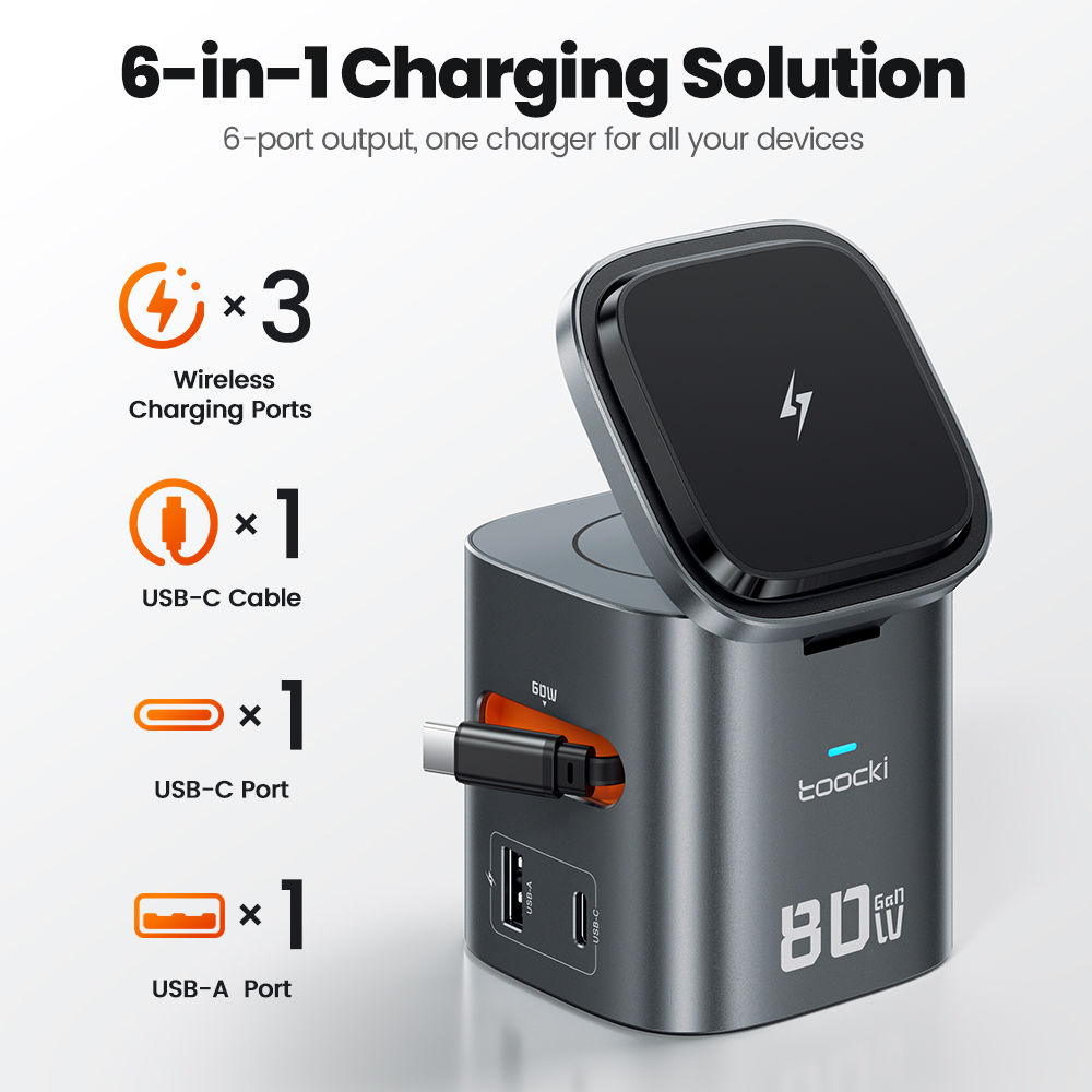 แท่นชาร์จ Toocki 80W 6-in-1 Ga - Wireless Charger Watch บทวิจารณ์และราคา